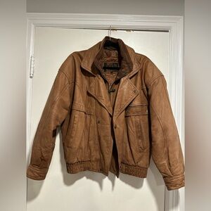 VTG 80s Men’s Sz:M Brown/camel Winlet Leather Bomber Jacket Lined Full Zip.